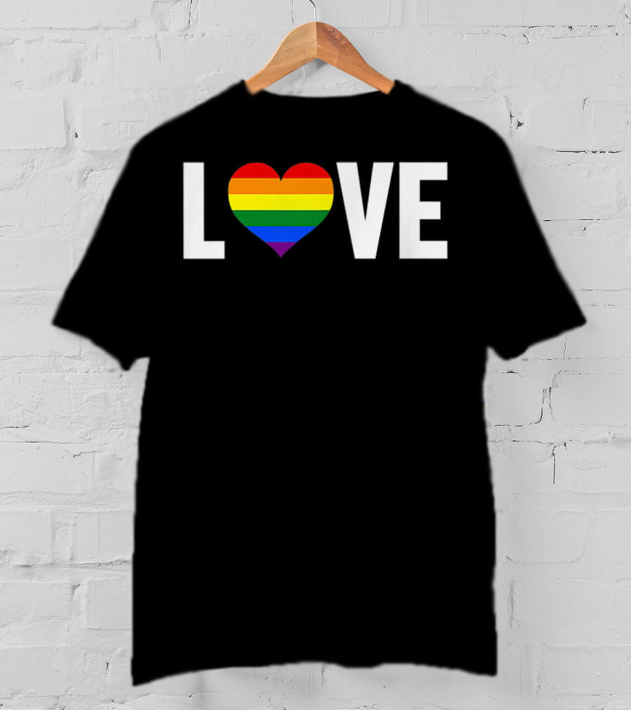 LOVE Rainbow Heart Gay Pride Flag Pocket T-Shirt