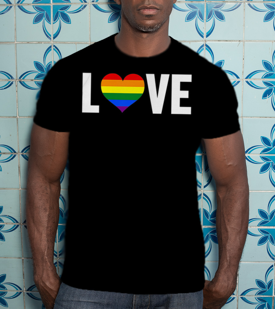 LOVE Rainbow Heart Gay Pride Flag Pocket T-Shirt