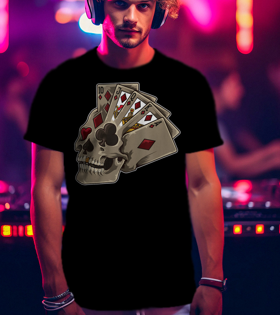 Skull With Poker Cards Casino Theme Party Tank T-Shirt
