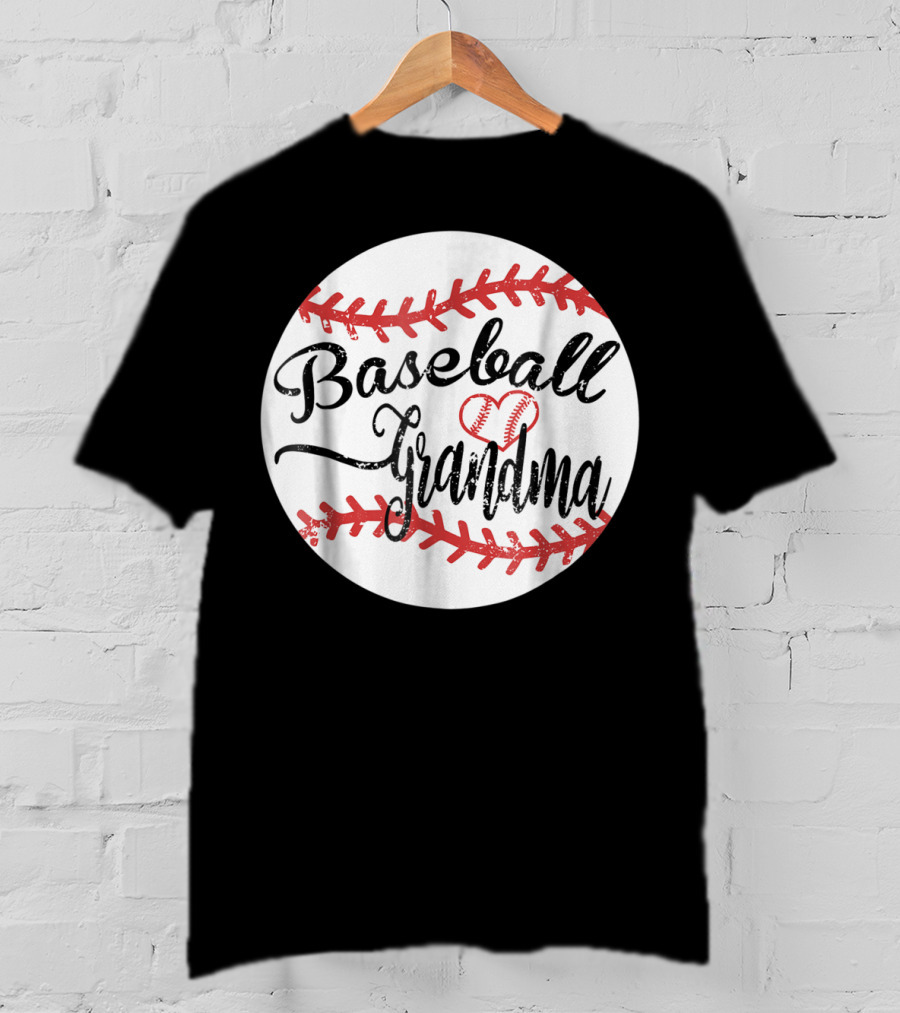 Baseball Grandma With Heart Stitching Baseball T-Shirt