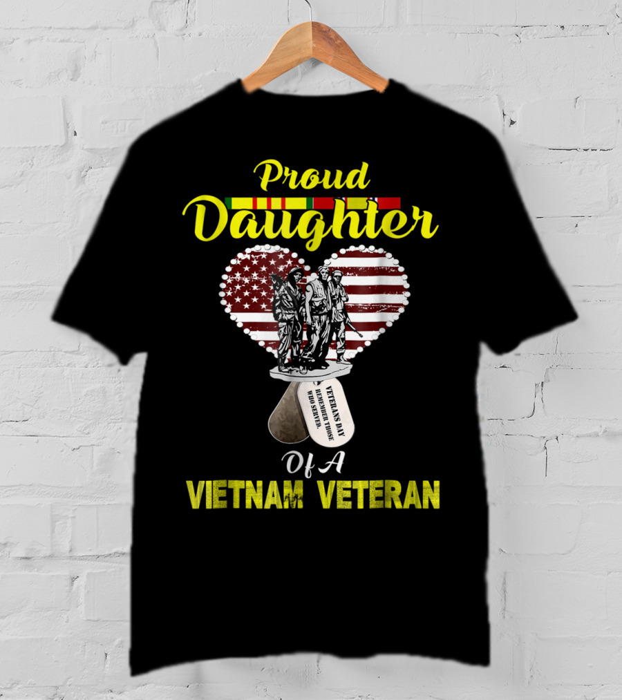 Proud Daughter Of A Vietnam Veteran American Flag Heart Memorial T-Shirt