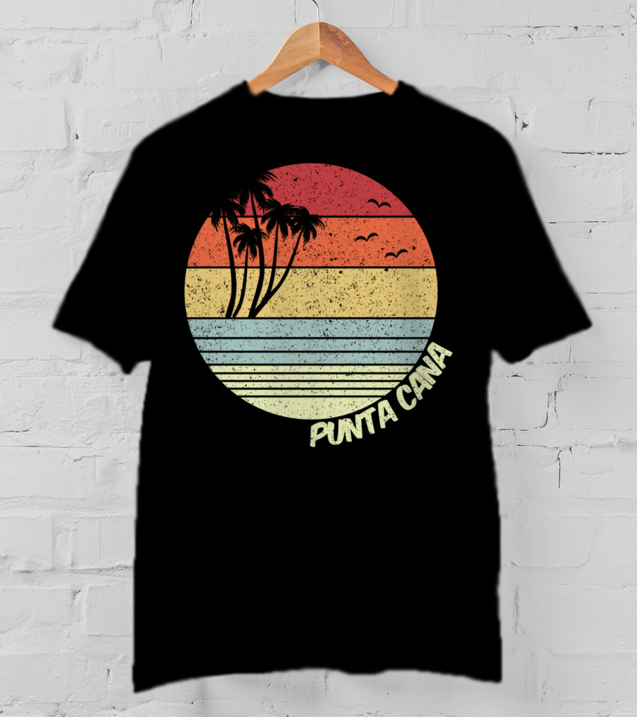 Punta Cana Retro Sunset Palm Trees Beach Vacation Dominican Republic T-Shirt