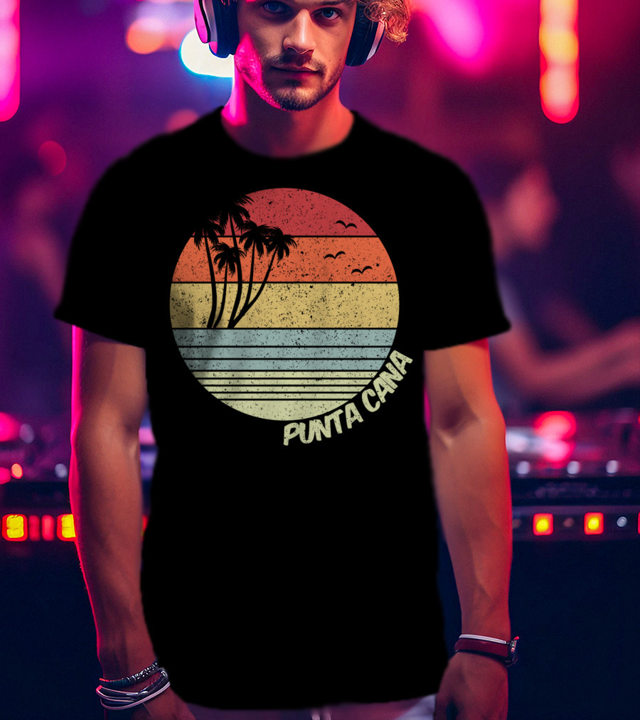 Punta Cana Retro Sunset Palm Trees Beach Vacation Dominican Republic T-Shirt