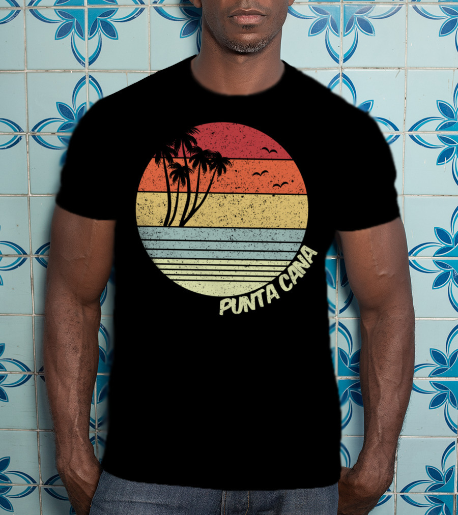 Punta Cana Retro Sunset Palm Trees Beach Vacation Dominican Republic T-Shirt