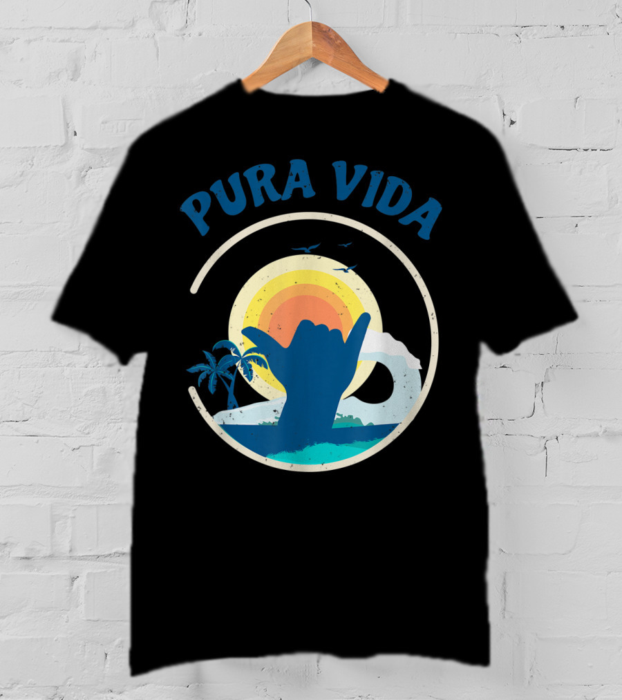 Pura Vida Costa Rica Surfing Vacation Sunset Beach Scene T-Shirt