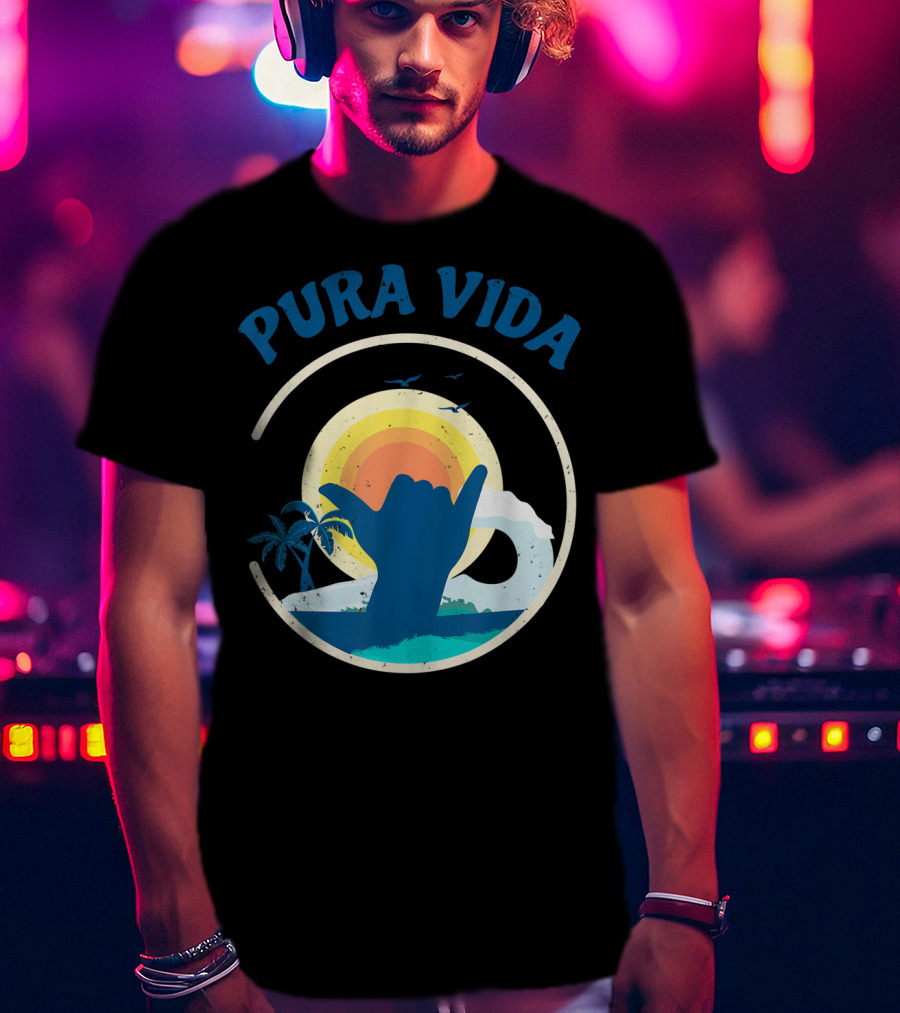 Pura Vida Costa Rica Surfing Vacation Sunset Beach Scene T-Shirt