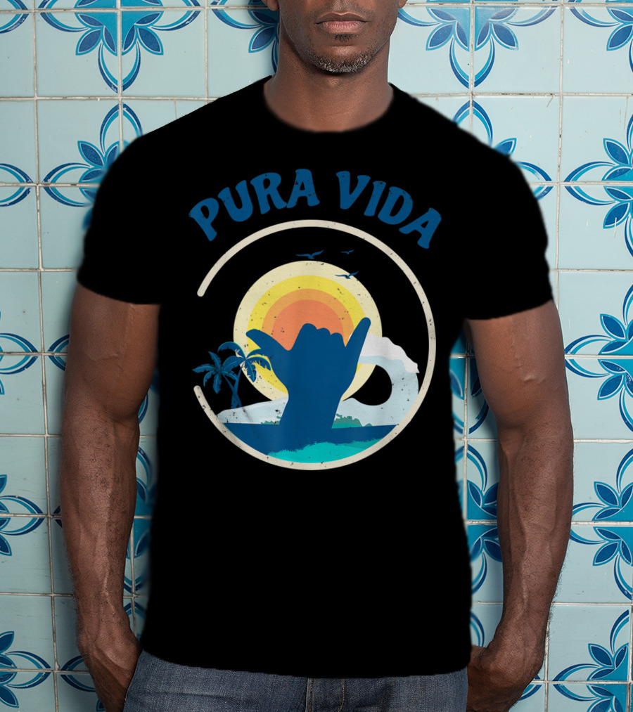 Pura Vida Costa Rica Surfing Vacation Sunset Beach Scene T-Shirt