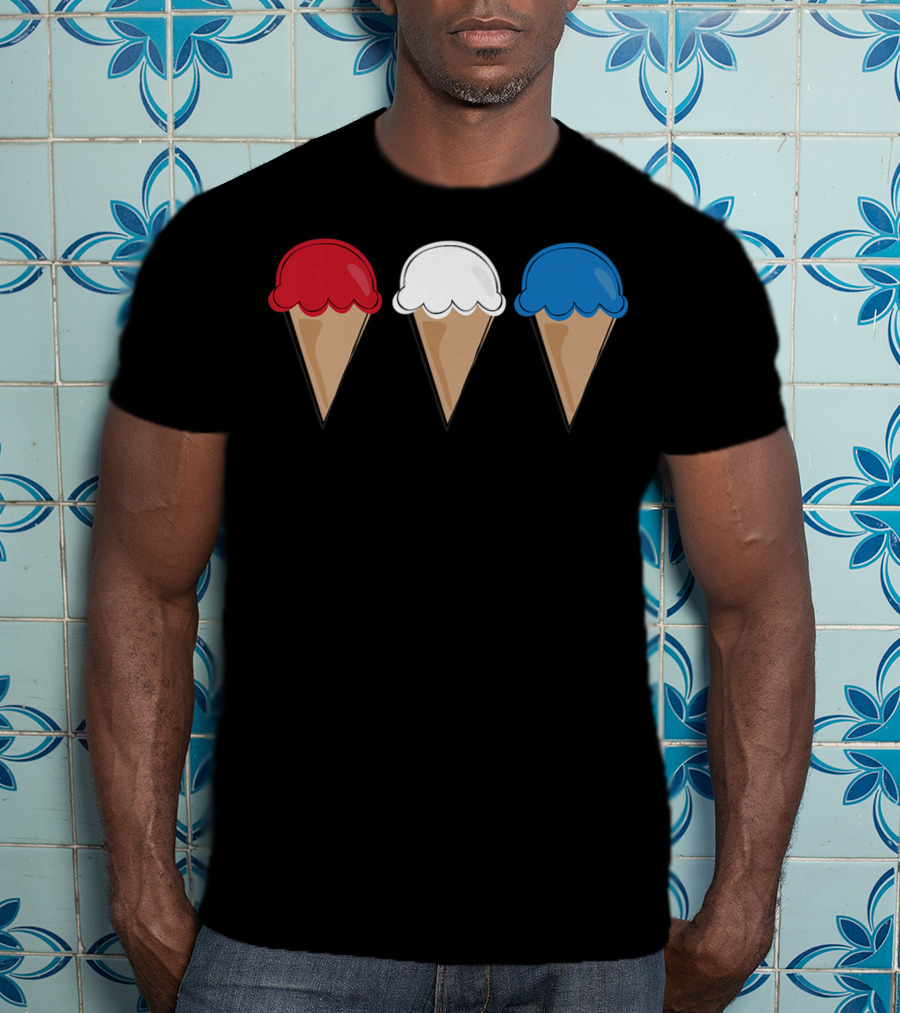 Red White Blue Ice Cream Cones Summer Fun T-Shirt
