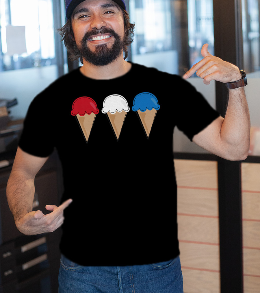 Red White Blue Ice Cream Cones Summer Fun T-Shirt