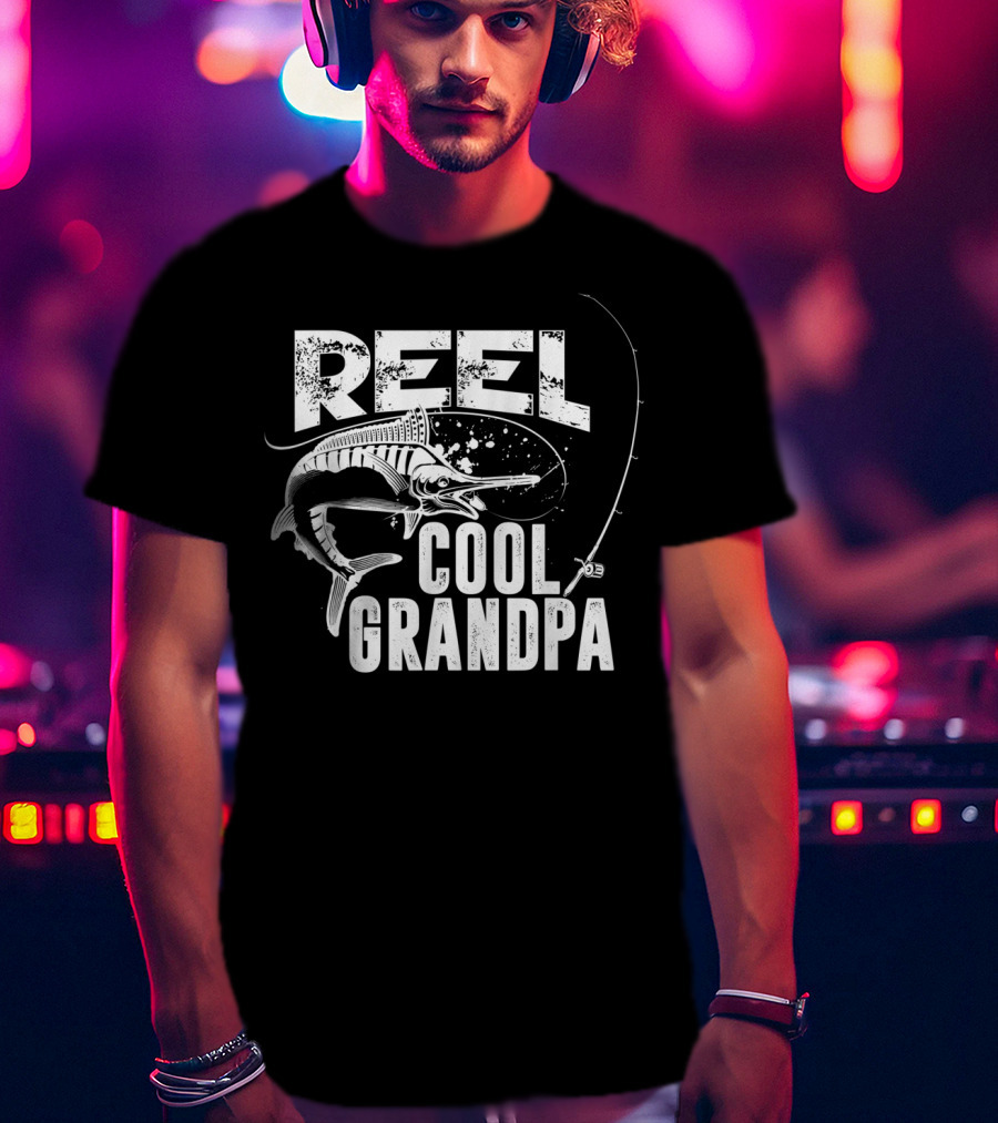Reel Cool Grandpa Fishing Grandpa Love Marlin Pole T-Shirt