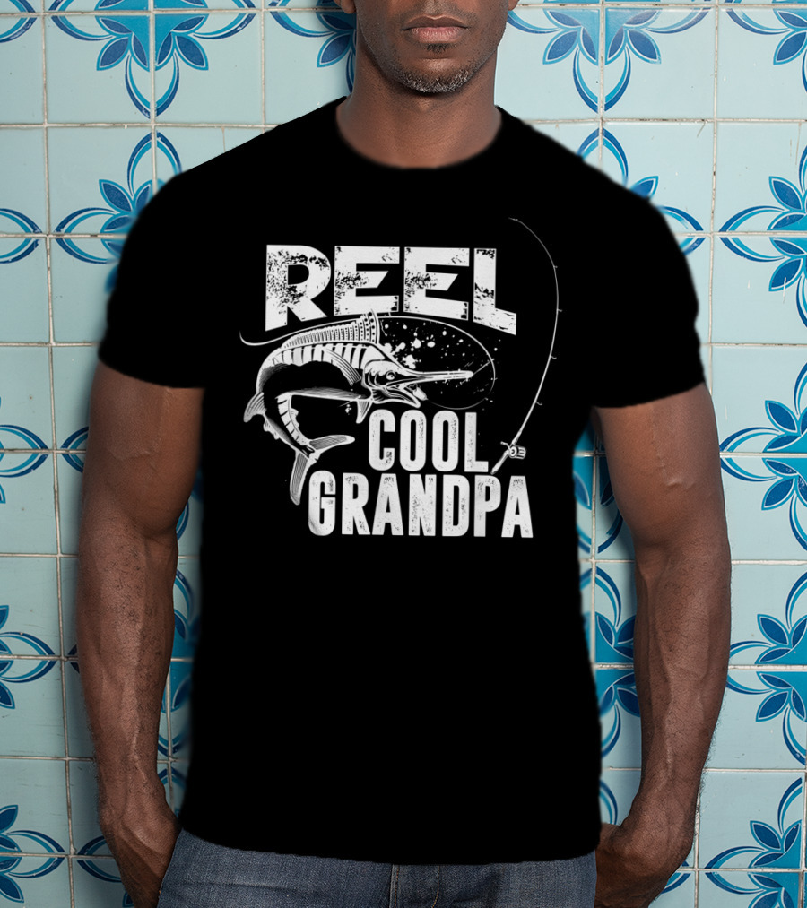 Reel Cool Grandpa Fishing Grandpa Love Marlin Pole T-Shirt