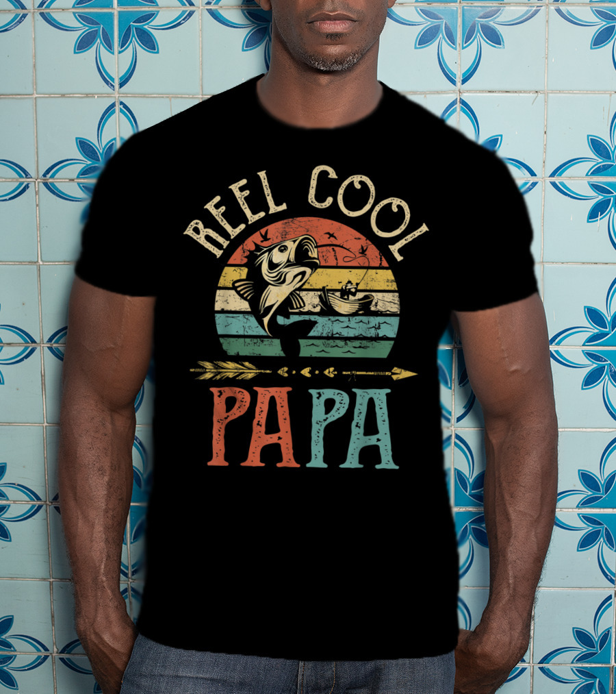 Reel Cool Papa Vintage Fisherman Retro Striped T-Shirt