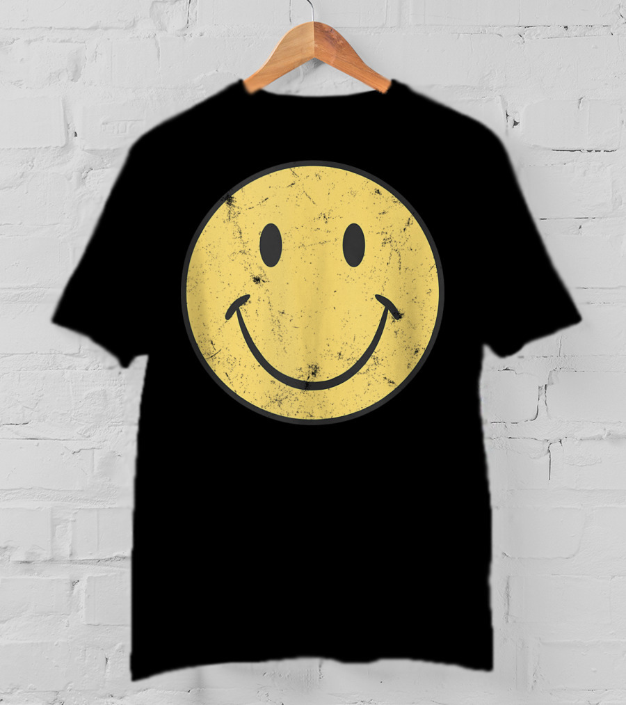 Retro 70s Smiley Face Distressed Yellow T-Shirt