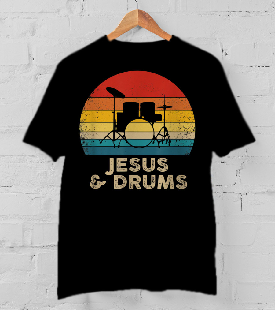 Jesus And Drums Retro Christian Worship Drummer T-Shirt