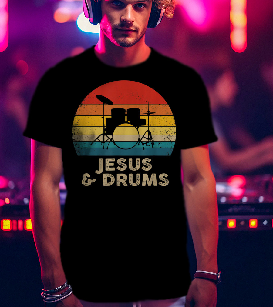 Jesus And Drums Retro Christian Worship Drummer T-Shirt