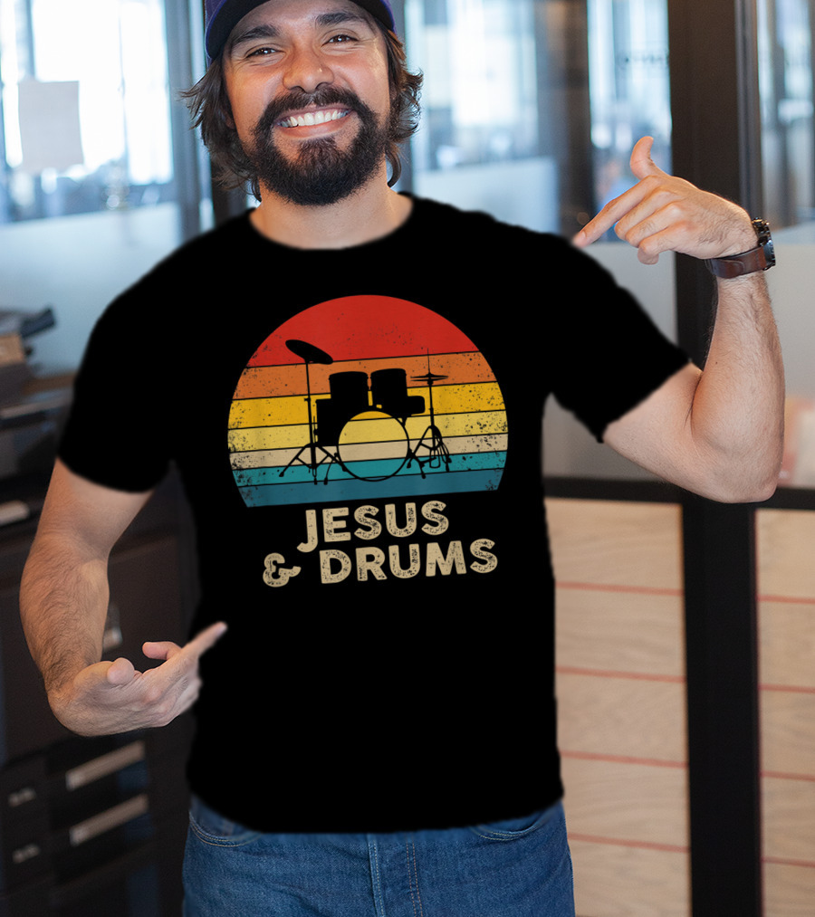 Jesus And Drums Retro Christian Worship Drummer T-Shirt
