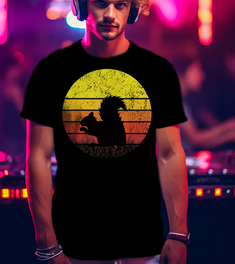 Retro Sunset Squirrel Silhouette Vintage Safa T-Shirt