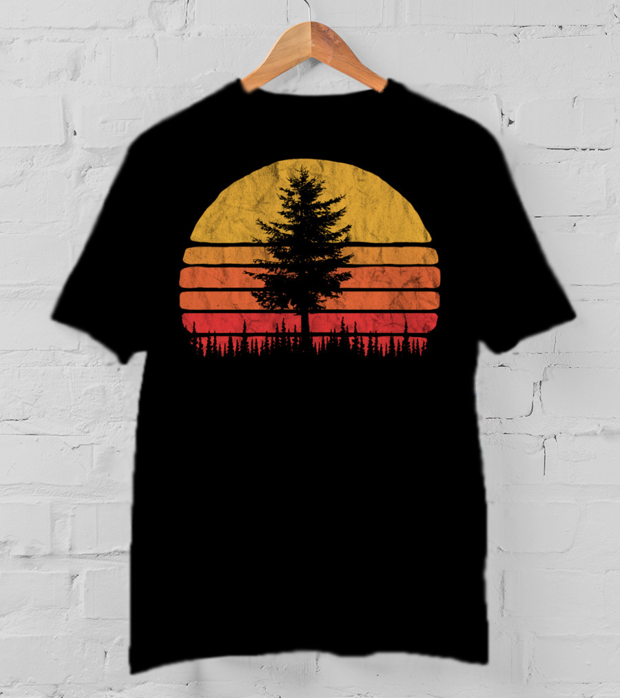 Retro Sun Minimalist Pine Tree Scenic T-Shirt