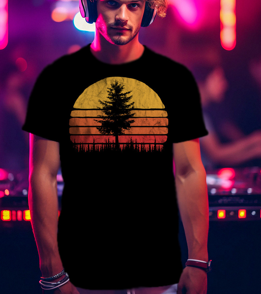 Retro Sun Minimalist Pine Tree Scenic T-Shirt
