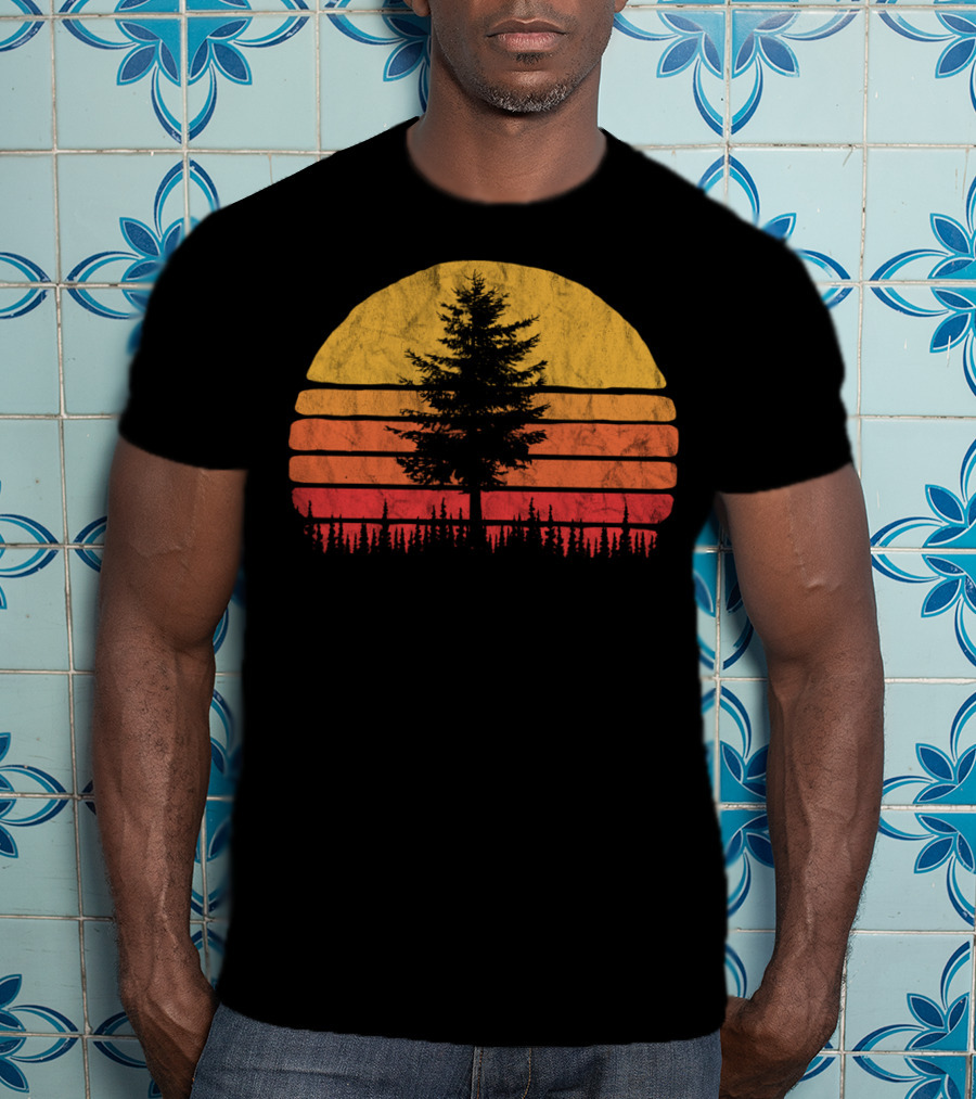 Retro Sun Minimalist Pine Tree Scenic T-Shirt