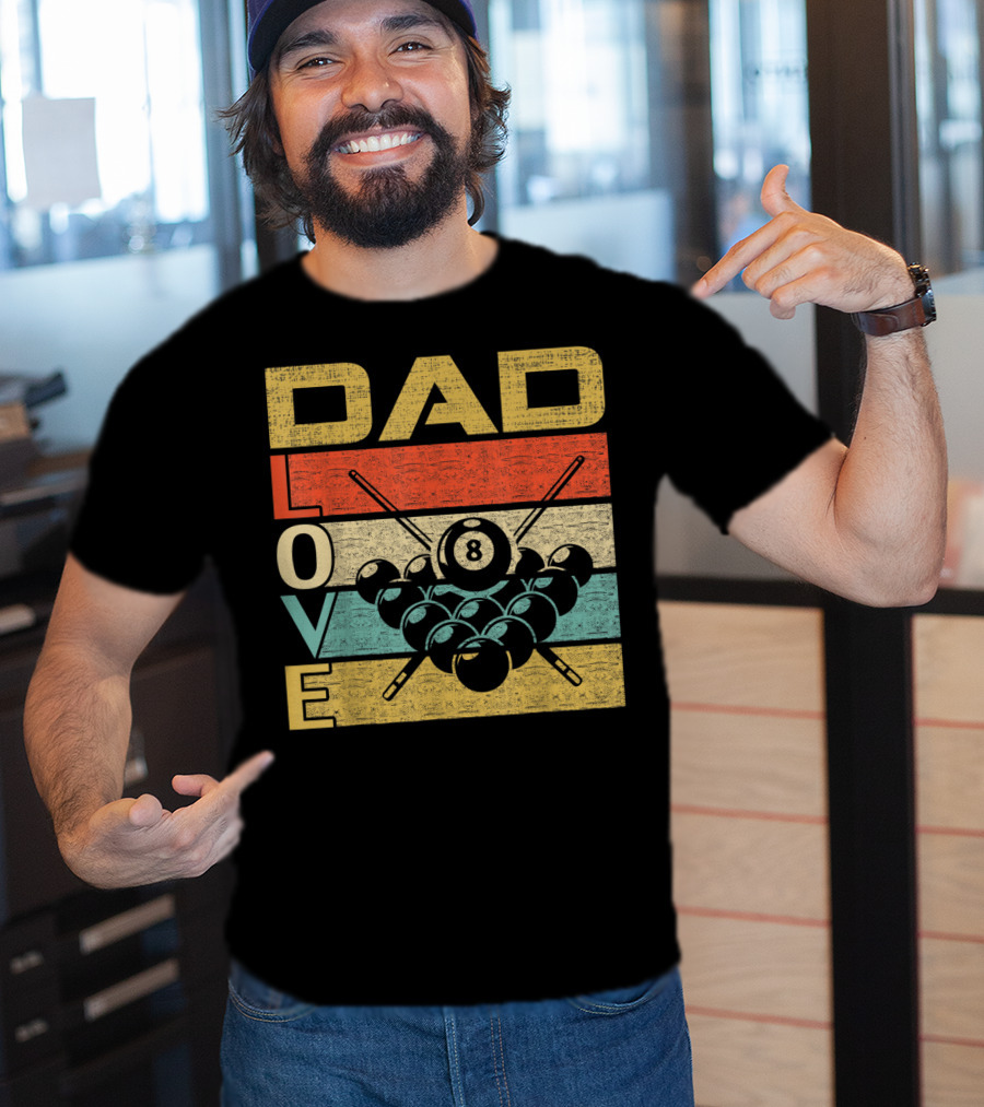 Dad Love Billiards 8 Ball Retro Vintage Father's T-Shirt