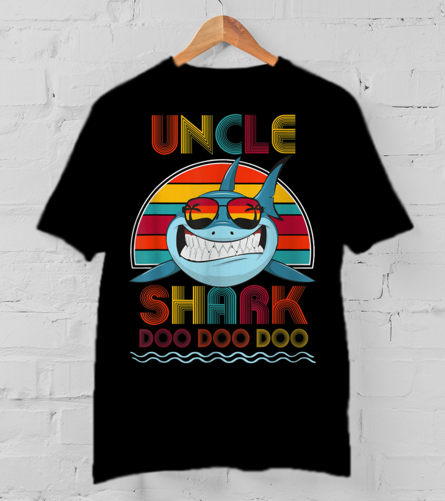 Uncle Shark Doo Doo Doo Retro Vintage Rainbow Sunglasses T-Shirt