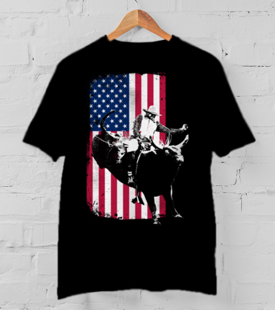Rodeo Bull Rider American Flag Cowboy Patriot T-Shirt