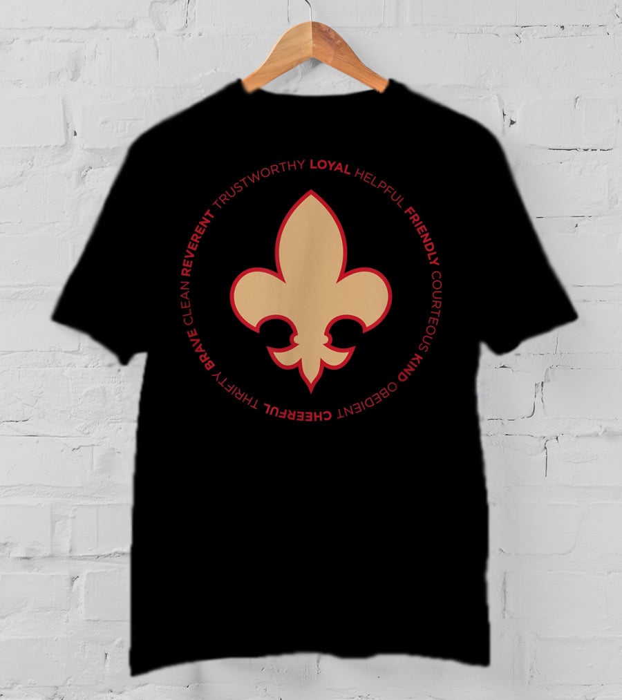 Scout Law Loyalty Trustworthy Helpful Friendly Courteous Kind Obedient Cheerful Thrifty Brave Clean Reverent Fleur-de-lis T-Shirt
