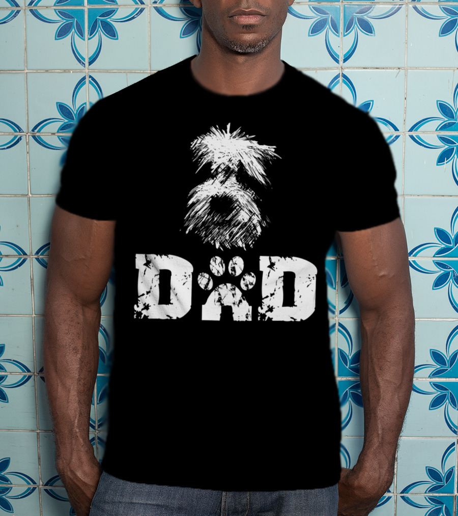 Sheepadoodle Dad Doodle Dog Paw Prints T-Shirt