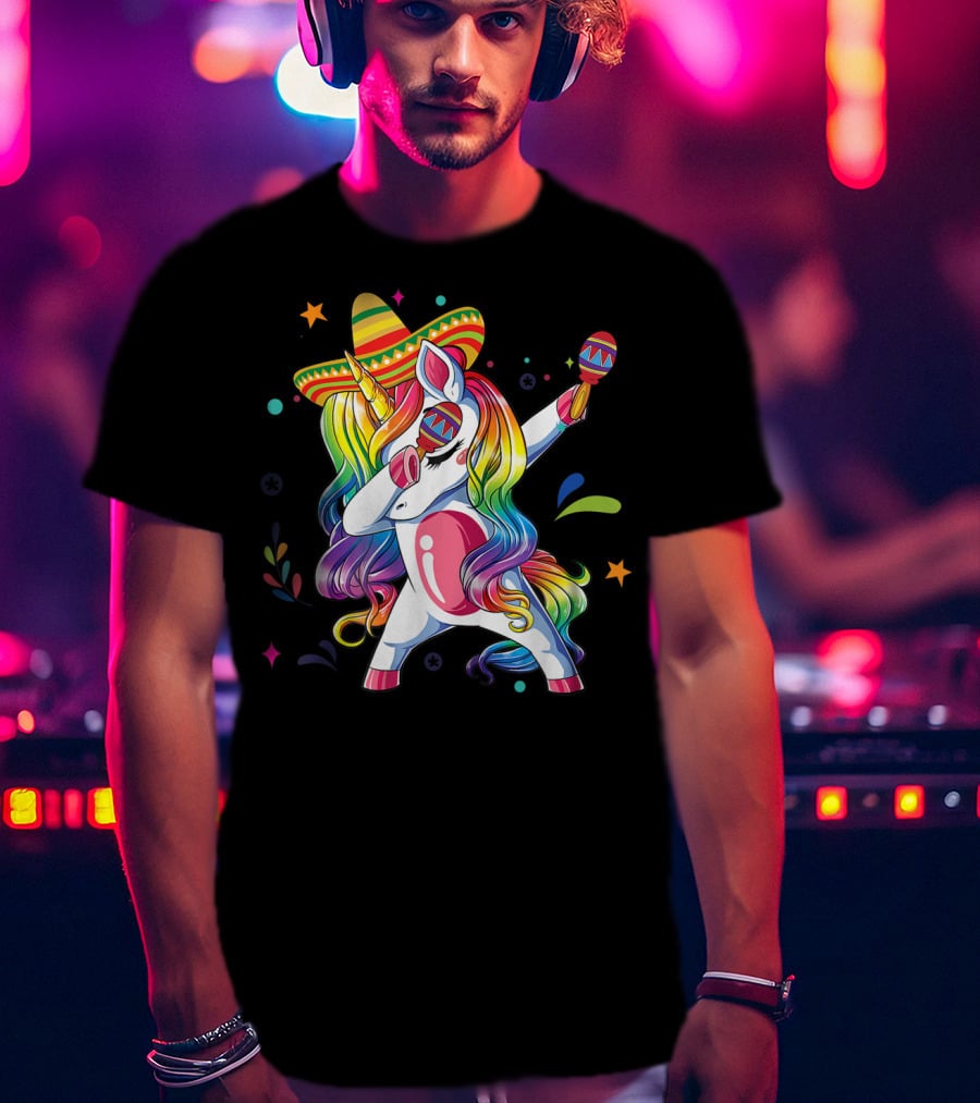 Sombrero Wearing Dabbing Unicorn With Maracas For Cinco De Mayo T-Shirt
