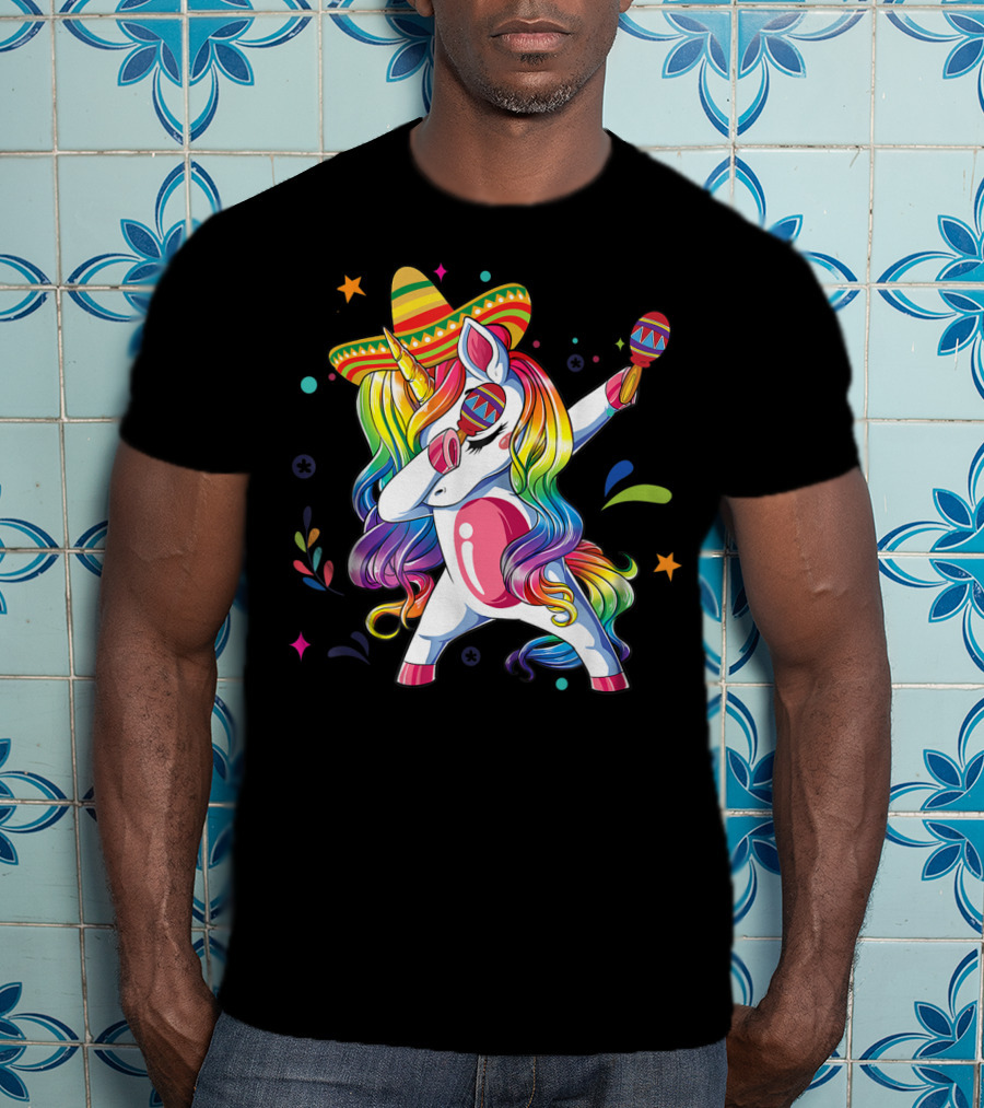 Sombrero Wearing Dabbing Unicorn With Maracas For Cinco De Mayo T-Shirt
