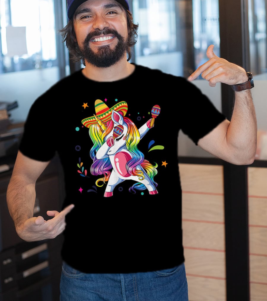 Sombrero Wearing Dabbing Unicorn With Maracas For Cinco De Mayo T-Shirt