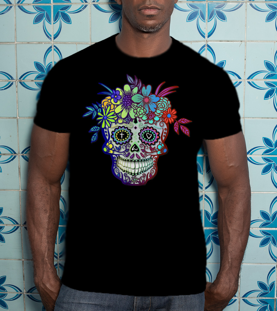 Sugar Skull Dia De Los Muertos Colorful Floral Day Of The Dead T-Shirt
