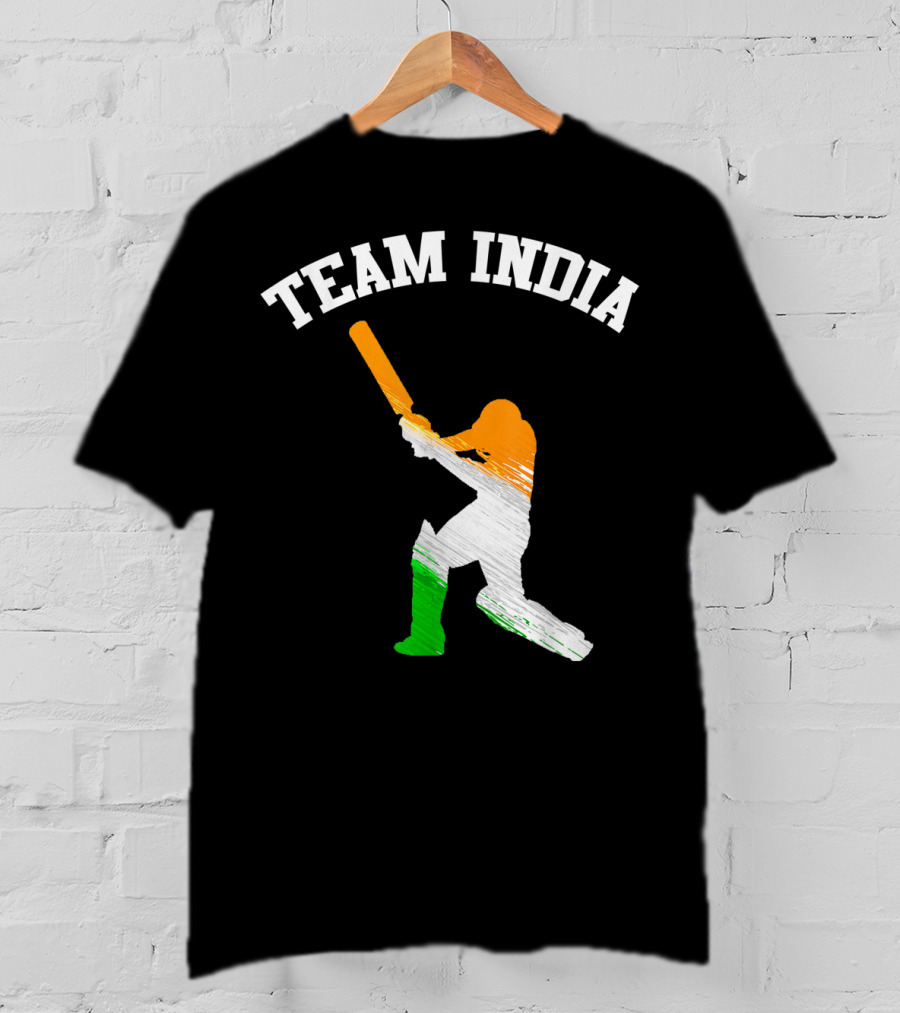Team India Cricket Batting Silhouette Tricolor Fan Jersey T-Shirt