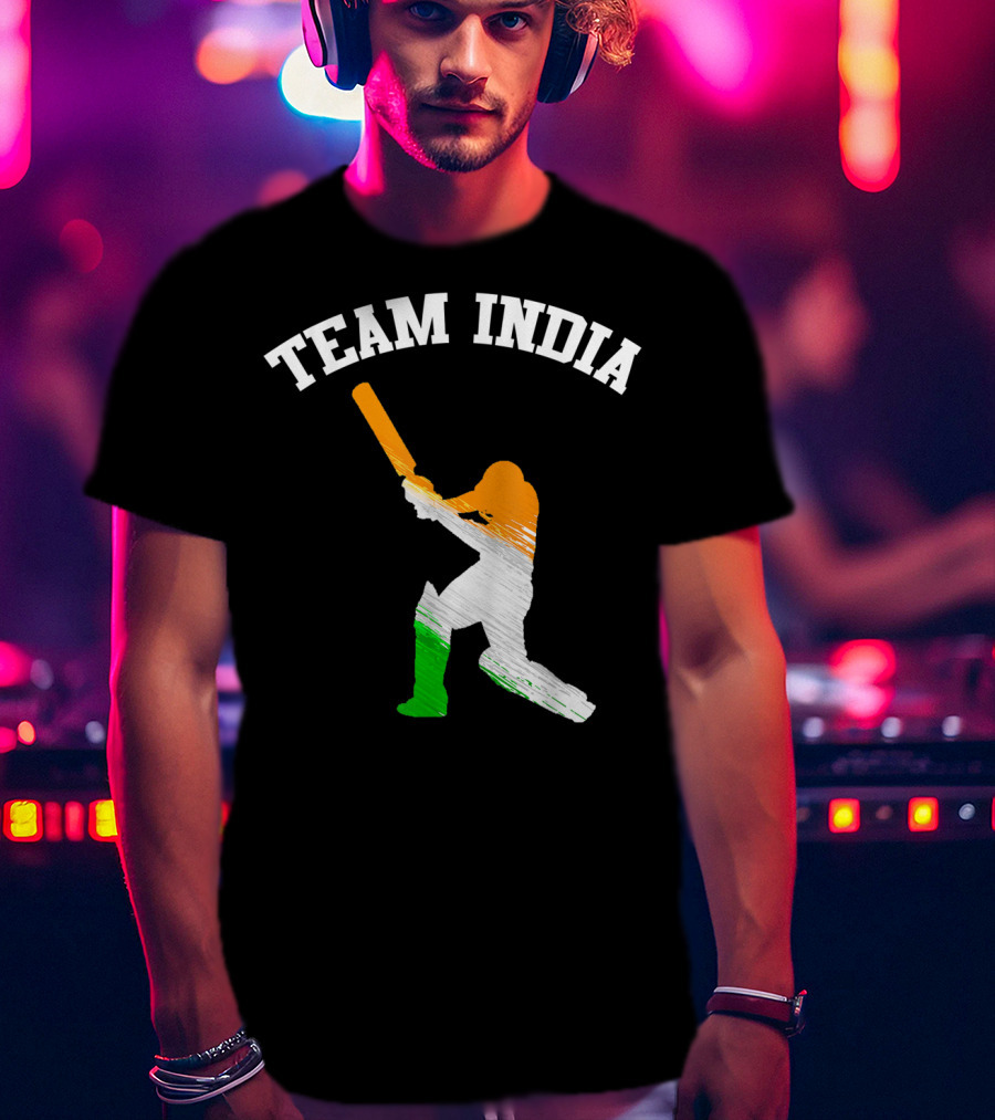 Team India Cricket Batting Silhouette Tricolor Fan Jersey T-Shirt