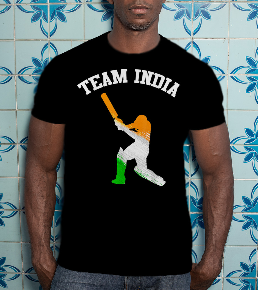 Team India Cricket Batting Silhouette Tricolor Fan Jersey T-Shirt