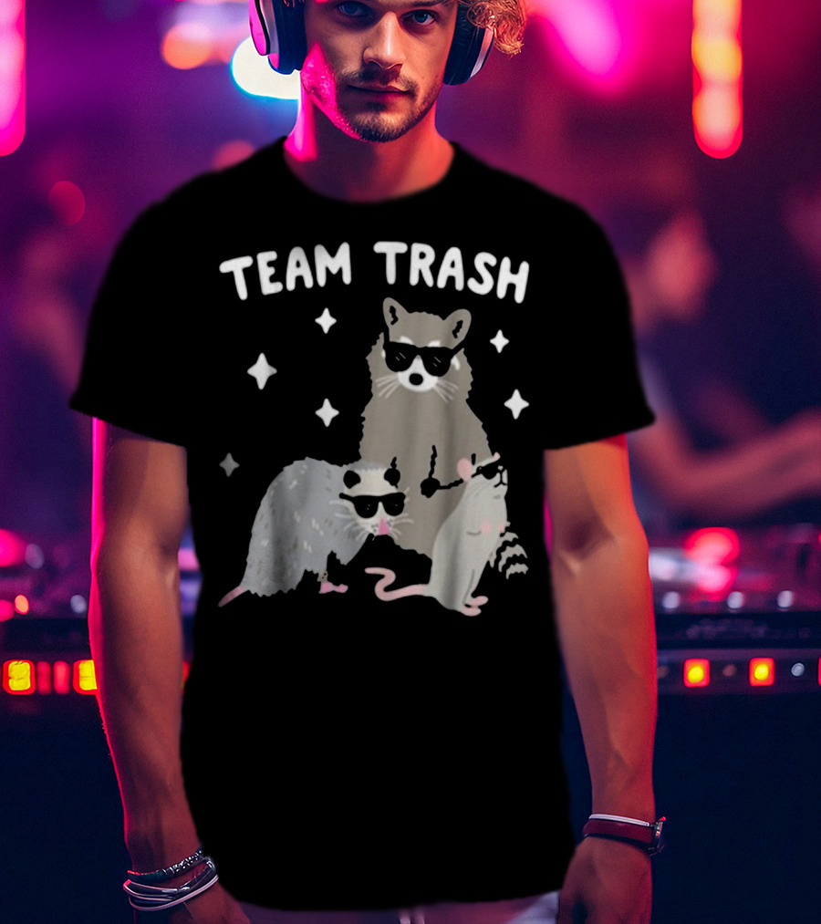 Team Trash Opossum Raccoon Rat With Sunglasses And Stars T-Shirt