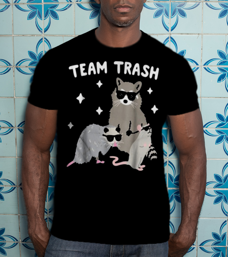 Team Trash Opossum Raccoon Rat With Sunglasses And Stars T-Shirt