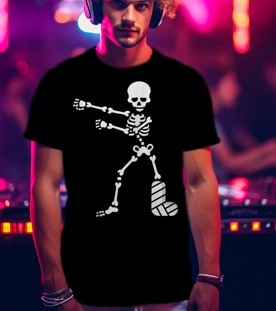 The Floss Dance Skeleton With Broken Leg Plaster Cast T-Shirt