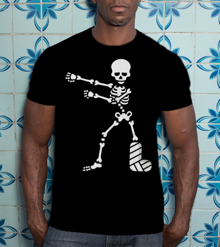 The Floss Dance Skeleton With Broken Leg Plaster Cast T-Shirt