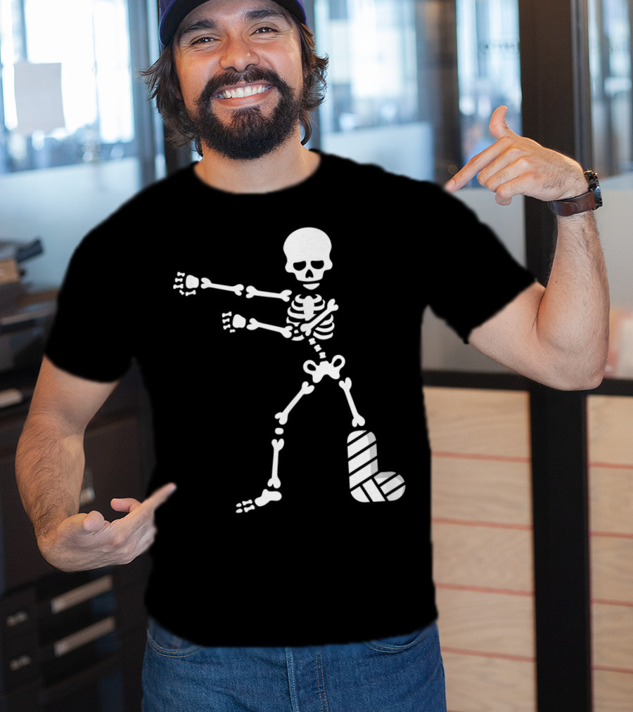 The Floss Dance Skeleton With Broken Leg Plaster Cast T-Shirt