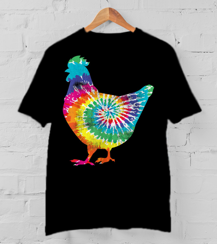 Tie Dye Chicken Hippy Farmer Hobby Farm Rainbow Burst T-Shirt