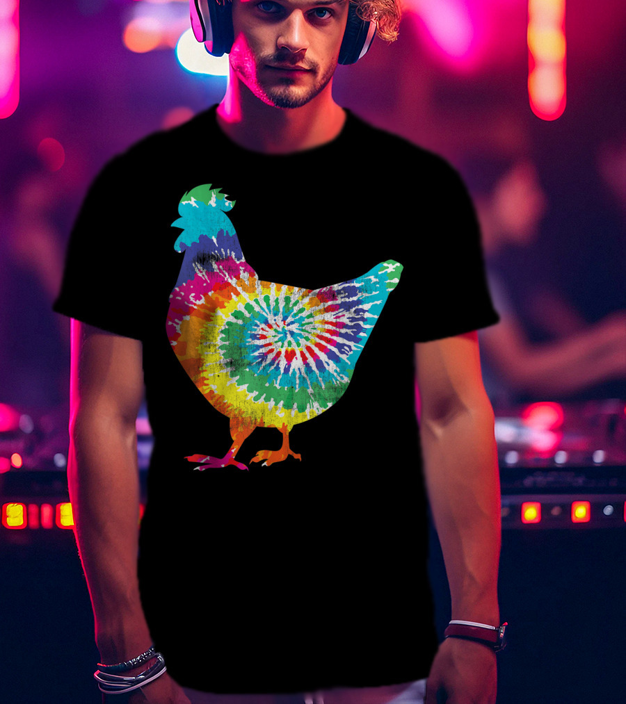 Tie Dye Chicken Hippy Farmer Hobby Farm Rainbow Burst T-Shirt