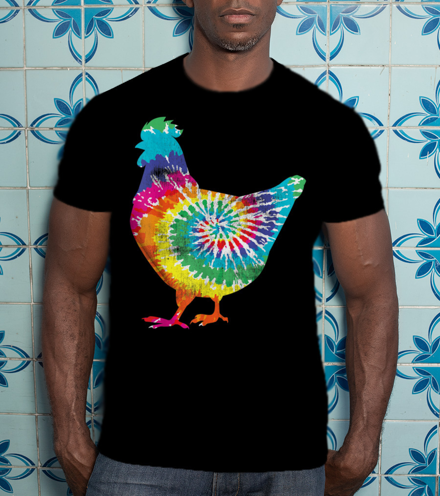 Tie Dye Chicken Hippy Farmer Hobby Farm Rainbow Burst T-Shirt