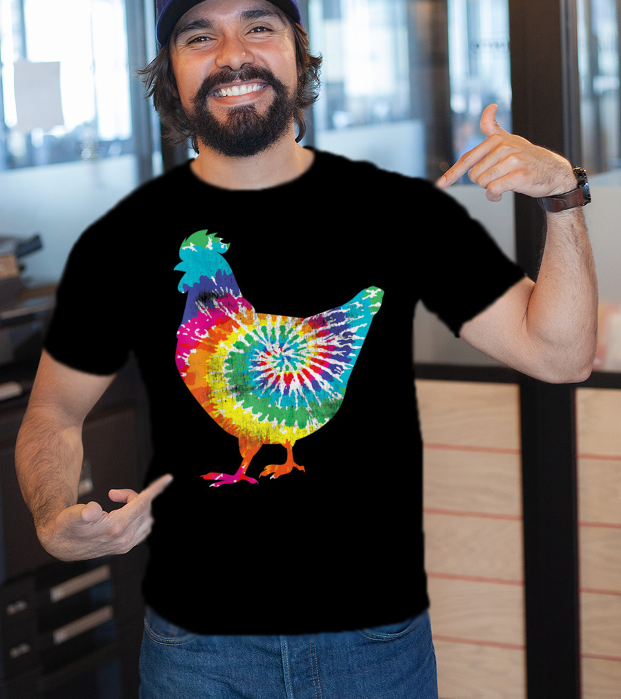 Tie Dye Chicken Hippy Farmer Hobby Farm Rainbow Burst T-Shirt