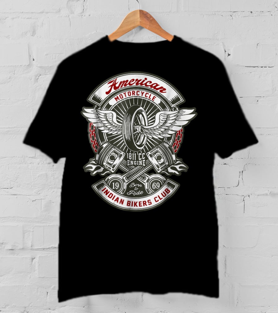 American Motorcycle Indian Bikers Club 1811 CC Engine Born To Ride 1969 T-Shirt