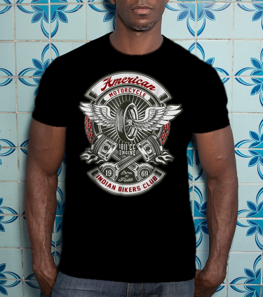 American Motorcycle Indian Bikers Club 1811 CC Engine Born To Ride 1969 T-Shirt