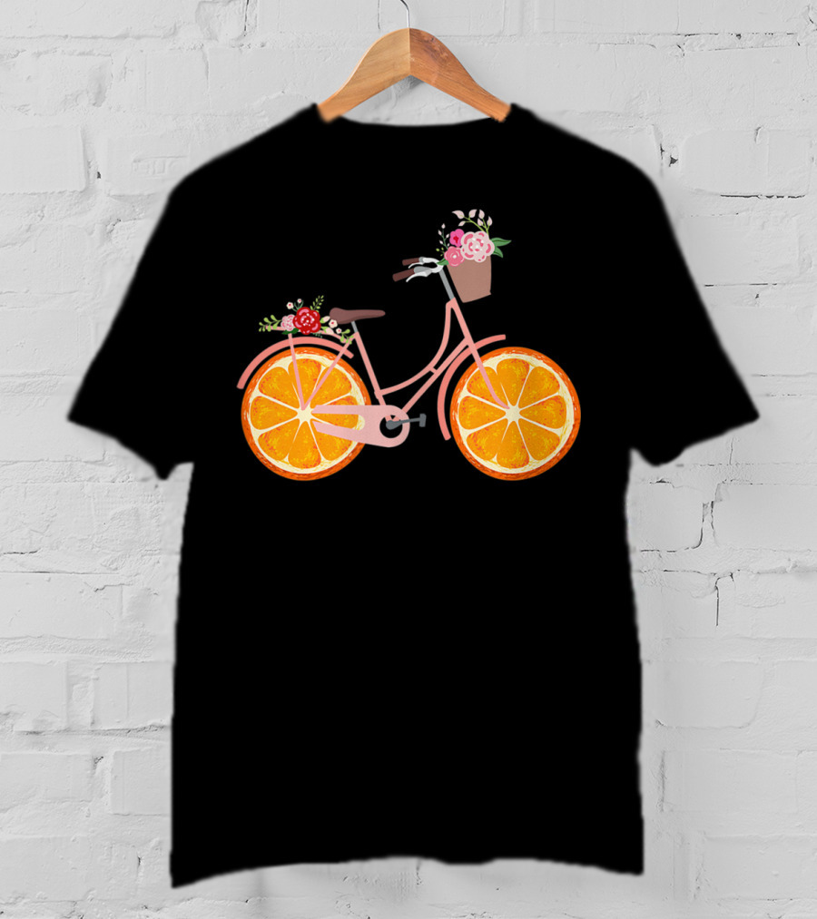 Vintage Bike Bicycle With Flower Basket And Orange Fruit Wheels T-Shirt