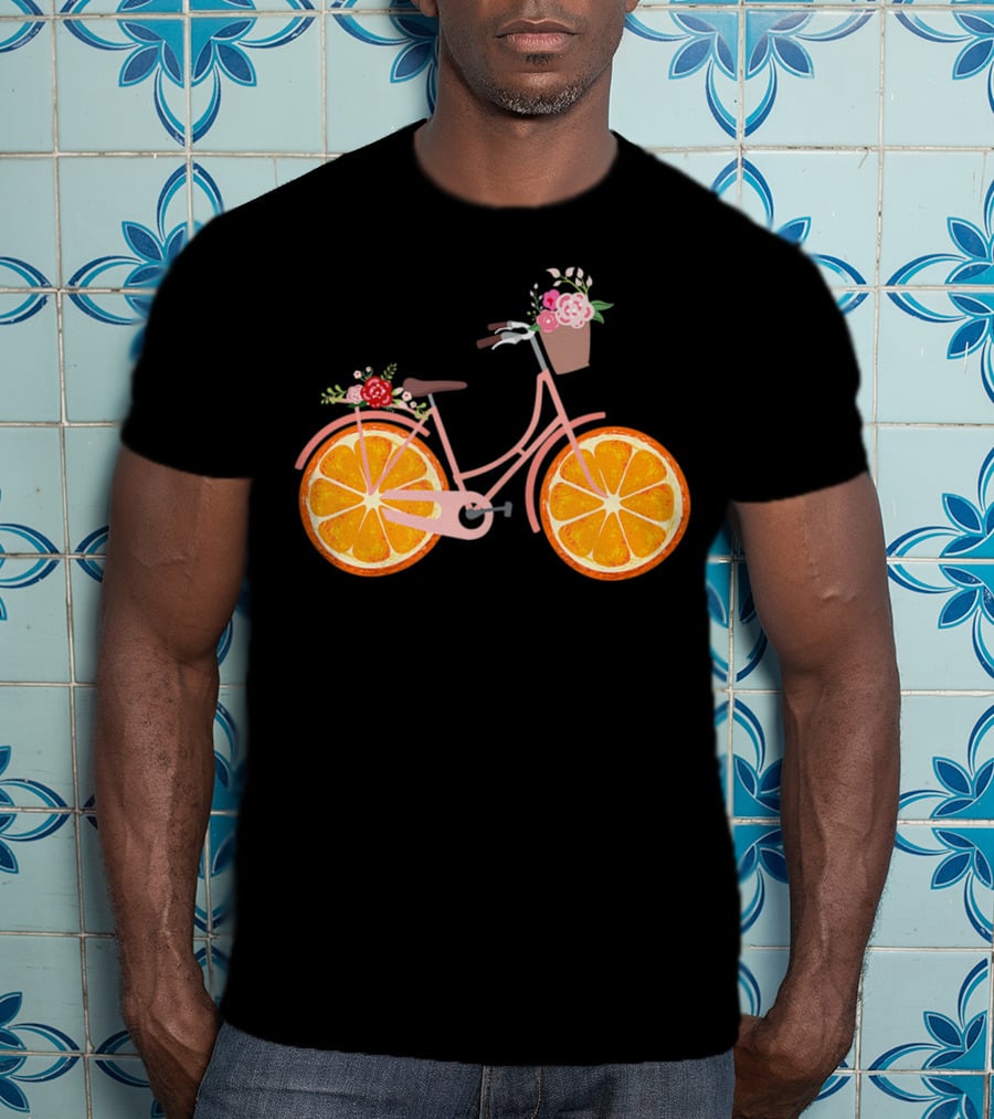 Vintage Bike Bicycle With Flower Basket And Orange Fruit Wheels T-Shirt