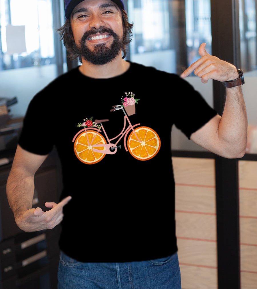 Vintage Bike Bicycle With Flower Basket And Orange Fruit Wheels T-Shirt